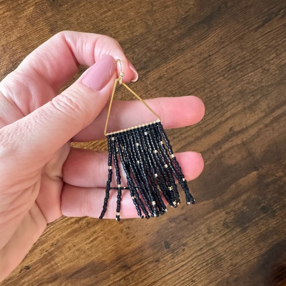 Bohemian Black and Gold Beaded Earrings - Picture 3 of 6